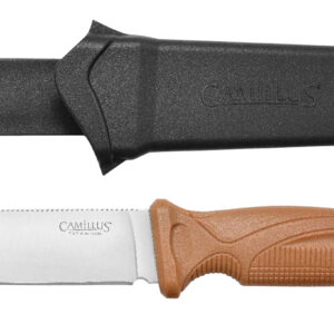Camillus 19627 Swedge  4.30" Fixed Plain Silver 420 Steel Titanium Bonded Blade, Textured Tan ABS Handle, Includes Sheath