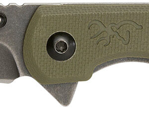 Browning 3220507 Branded Rock  EDC 3" Folding Tanto Plain Black Stonewashed 7Cr17MoV SS Blade OD Green, G10 Handle