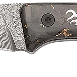 Browning 3220570B Rock 3.50" Fixed Drop Point Plain Acid Etch Damascus Blade, Carbon Fiber Handle